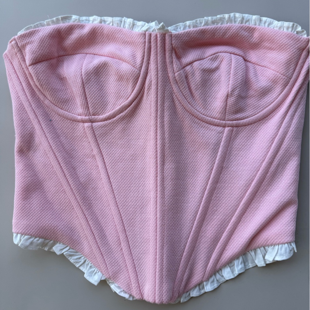 NWOT adorable baby pink lace up corset top with white frill